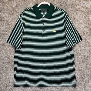 Masters Collection Polo Shirt Men XL Green Striped Pima Cotton Augusta Logo Golf